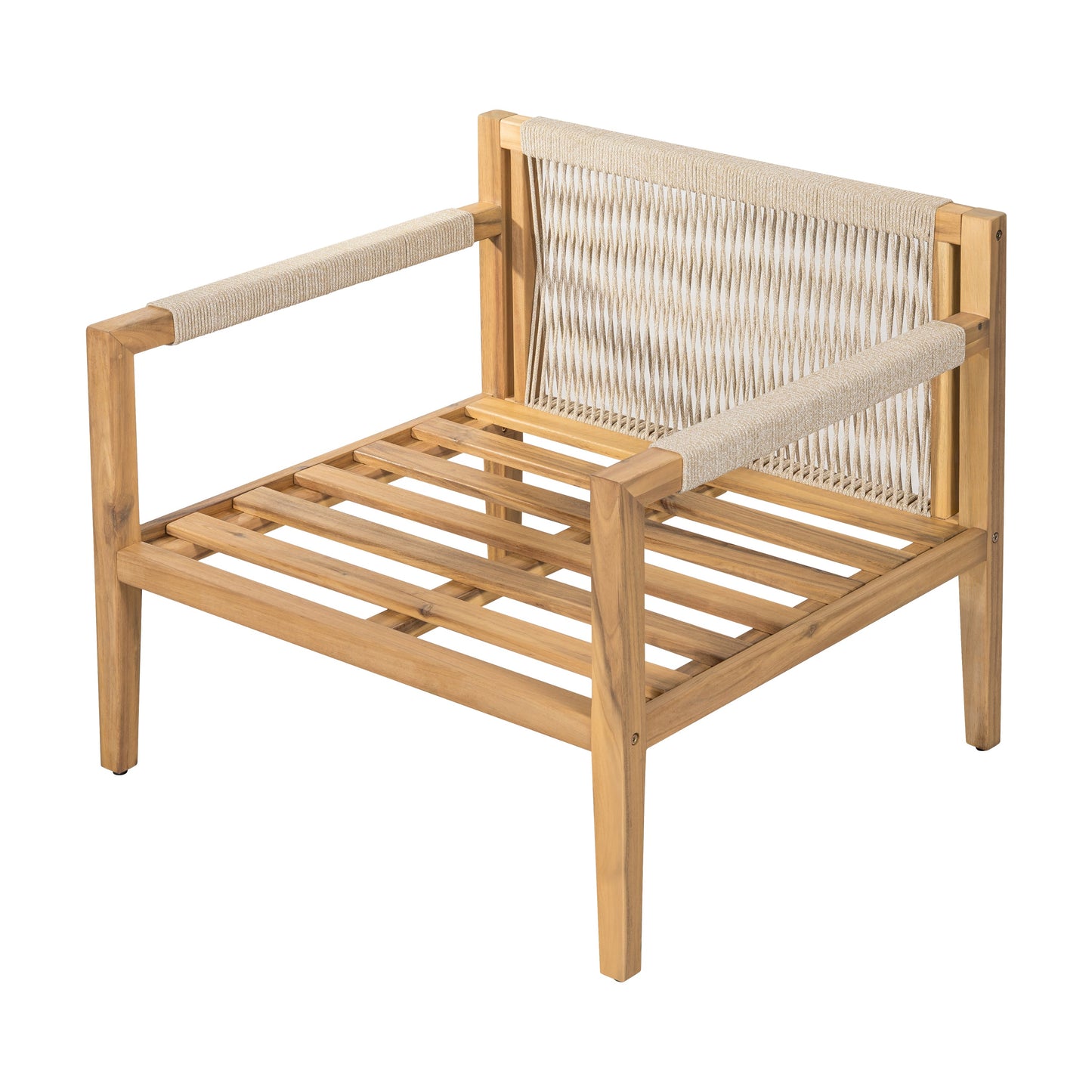 Outdoor Chair Set Acacia Wood Rope Beige Cushion Table