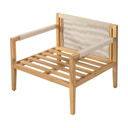 Outdoor Chair Set Acacia Wood Rope Beige Cushion Table