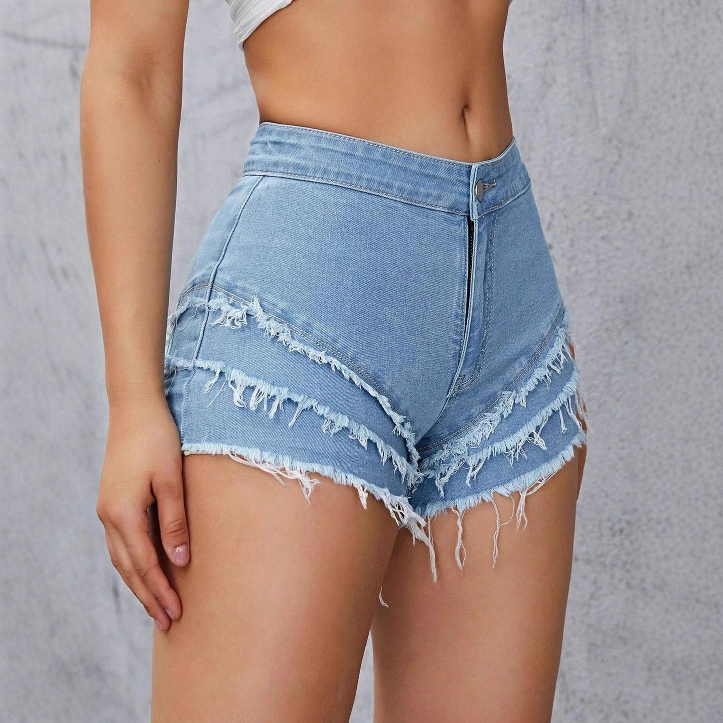 Slim-fit Stretchy Minimalist Patchwork Denim Shorts
