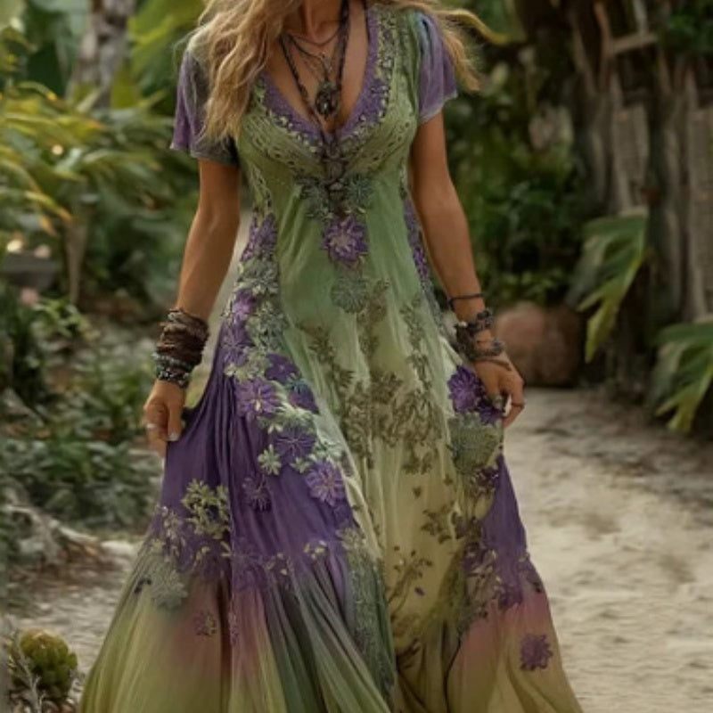 New Womens Loose-fit Printed Split Dress
