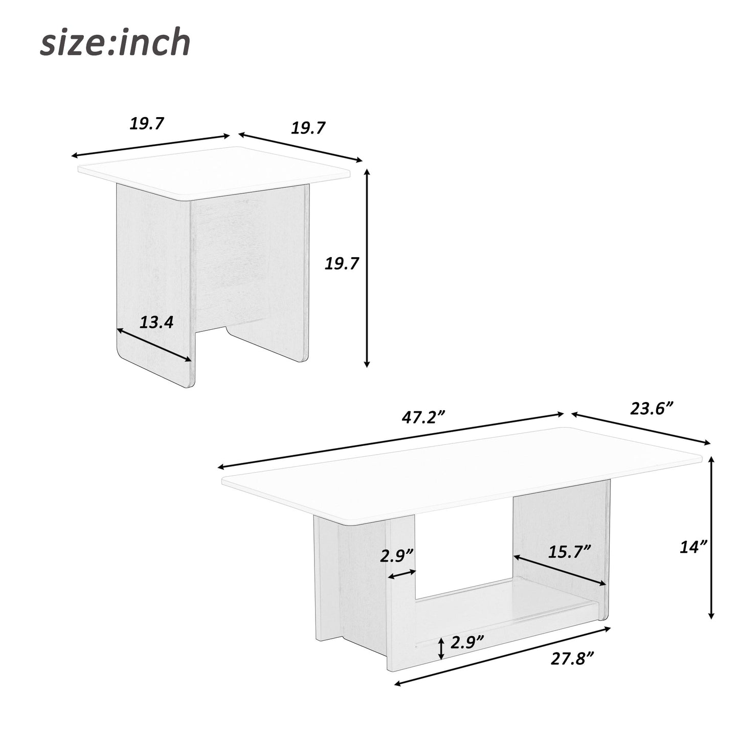 TV Stand and Coffee Table Set 2-Piece White Gold MDF Metal Legs Fits Large TV