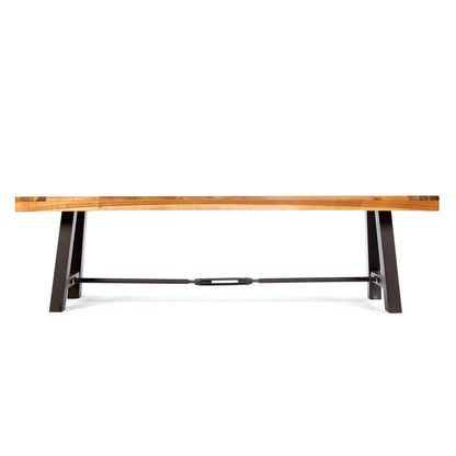 Outdoor Bench Acacia Wood Teak Slat Design Weather-Resistant 63x14.5x17.75 In