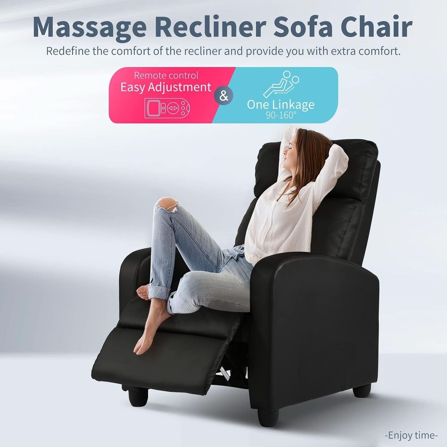 Black Wingback Recliner With Massage Therapy Living Room