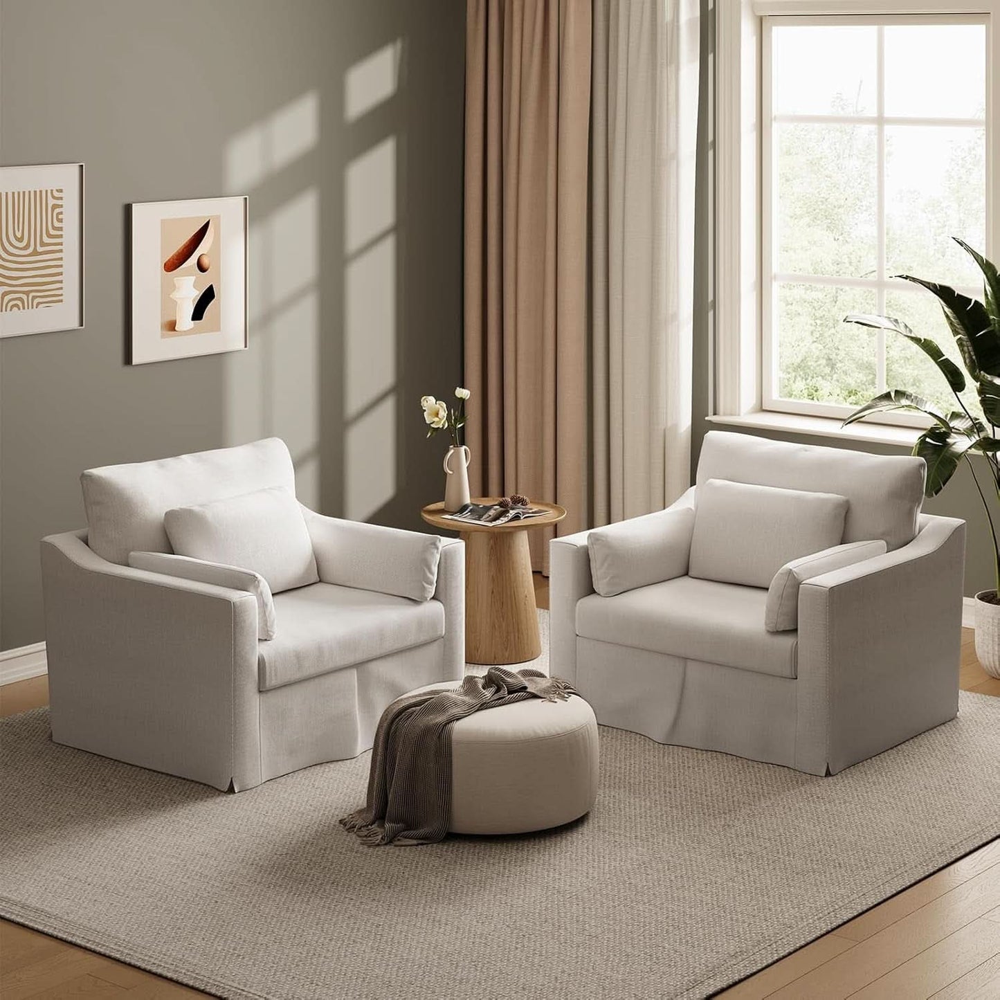 Beige Chenille Slipcovered 42 Inches Wide Armchair