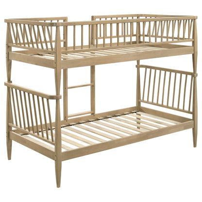 Abram Windsor Twin Over Twin Wood Bunk Bed with Ladder Almond
