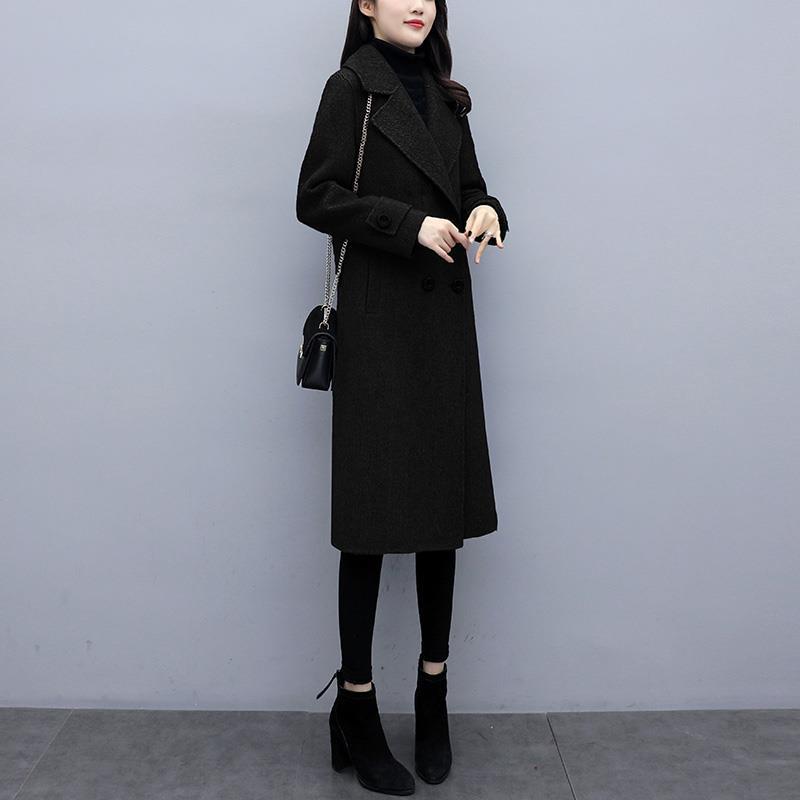 Womens MidLength KoreanStyle DoubleBreasted Wool Coat