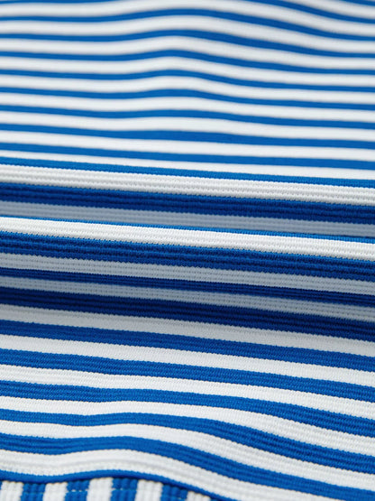 Stripe Quarter Zip Collar Long Sleeve Top