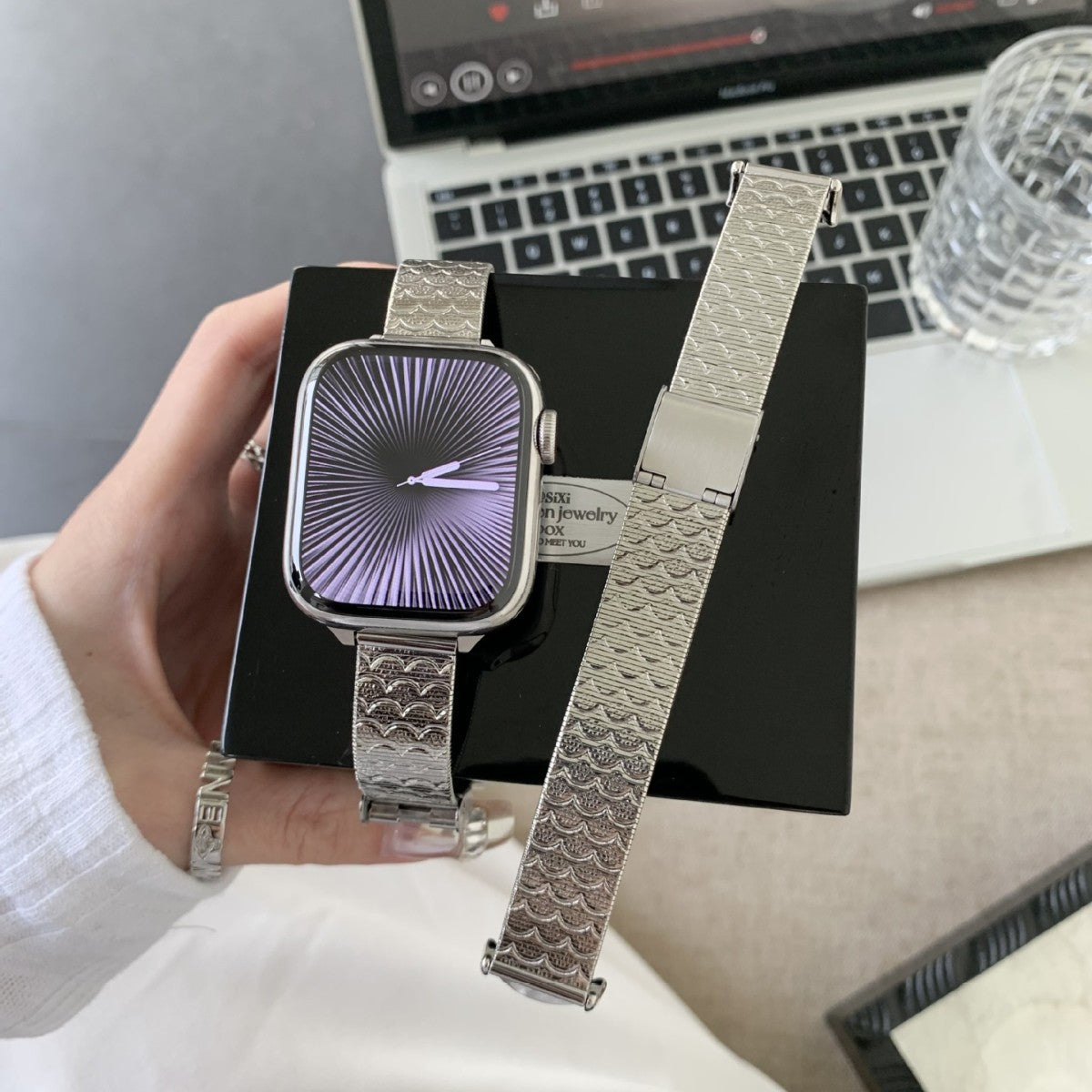 Silver Versatile Wave-pattern Stainless Steel Watch Strap