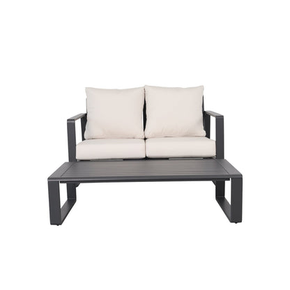 Outdoor Loveseat Set Aluminum Milky White 2 Piece with Coffee Table