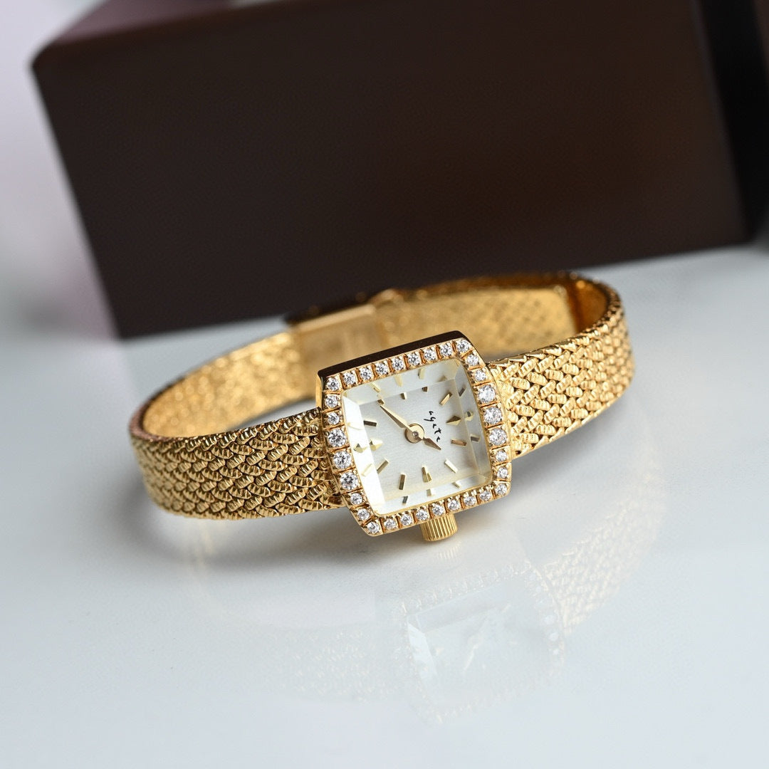 Vintage Square Watch For Women A Dainty Mini Square Design With A Wheat-sheaf Motif