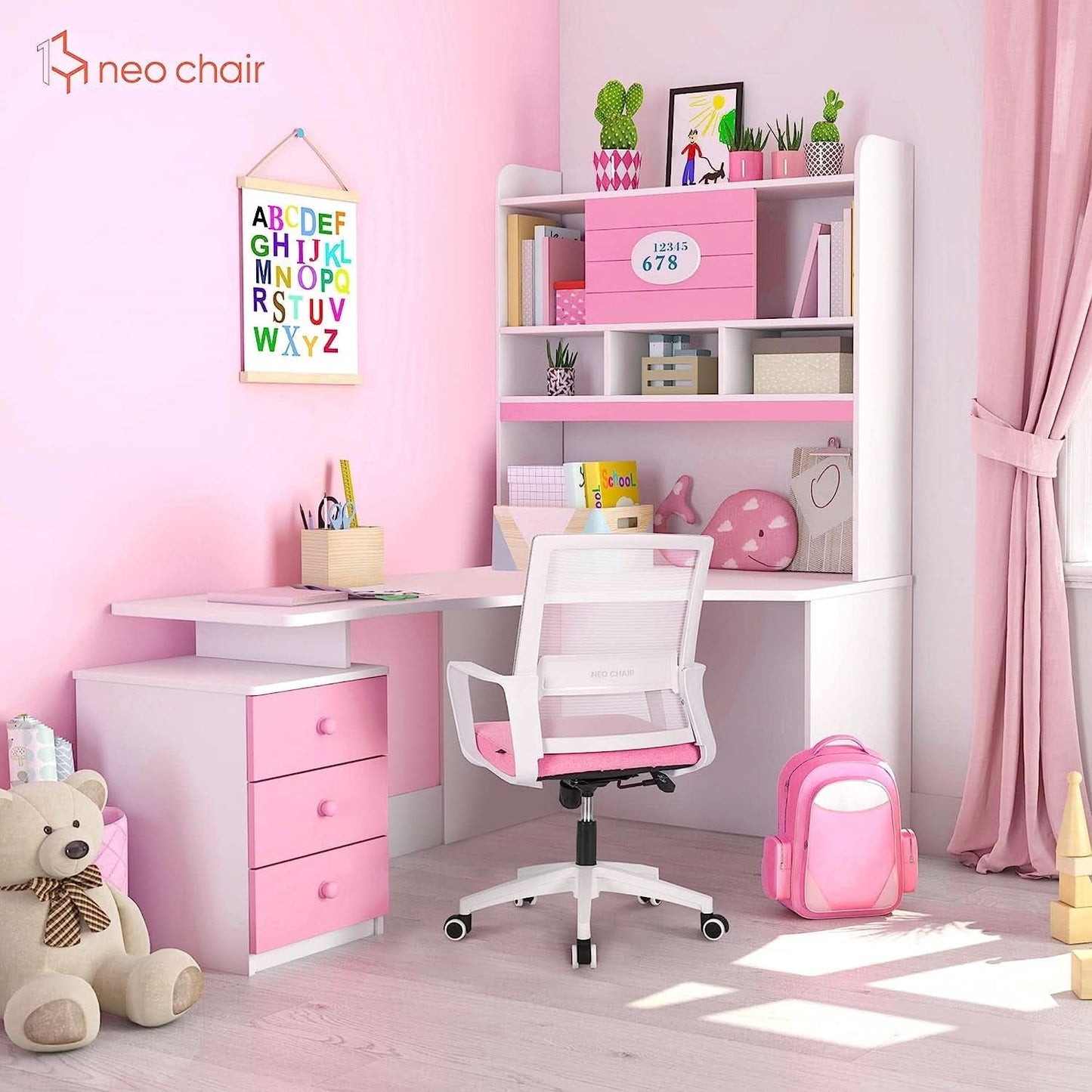 Pink Home Office Swivel Chair With Adjustable Height