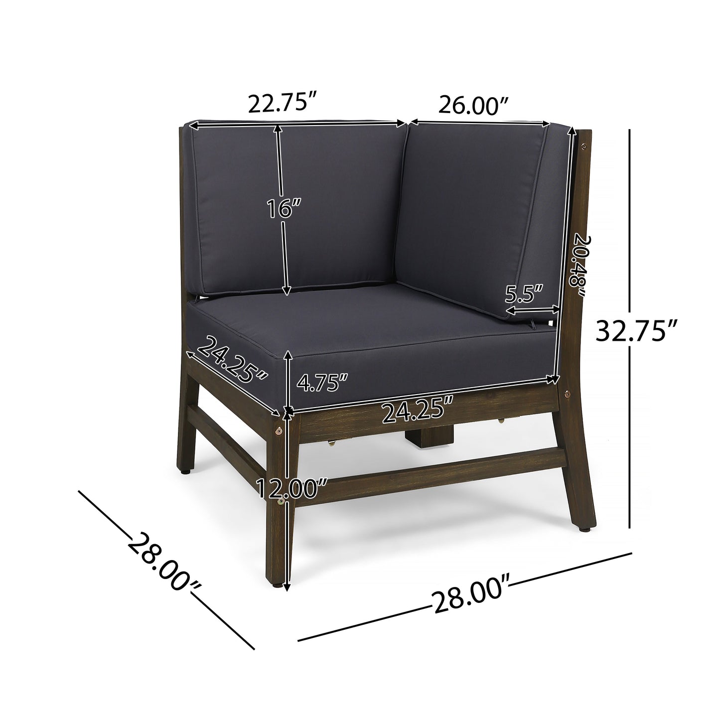 Outdoor Sectional Set Acacia Wood Dark Gray Cushion 6 Piece Seats 5