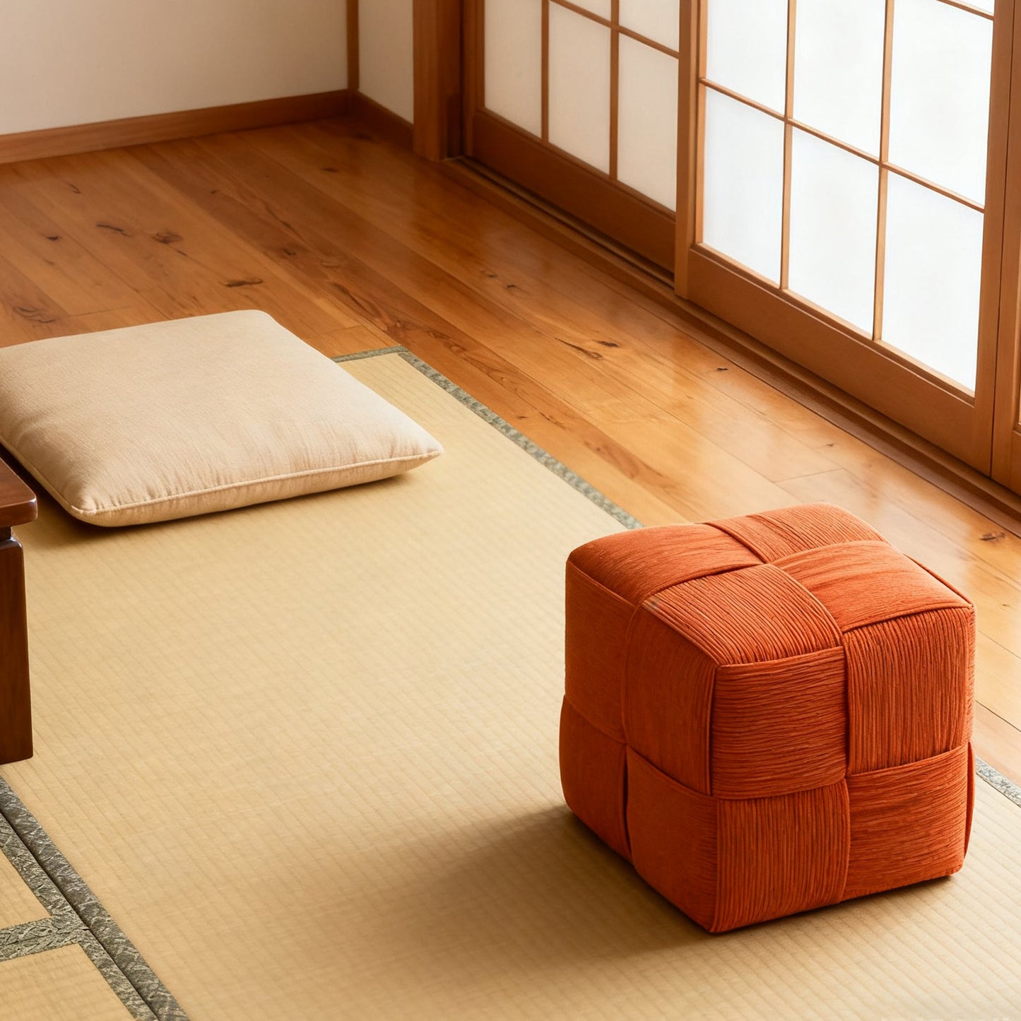 Brown Square Corduroy Ottoman Foot Rest with Woven Design and High-Resilience