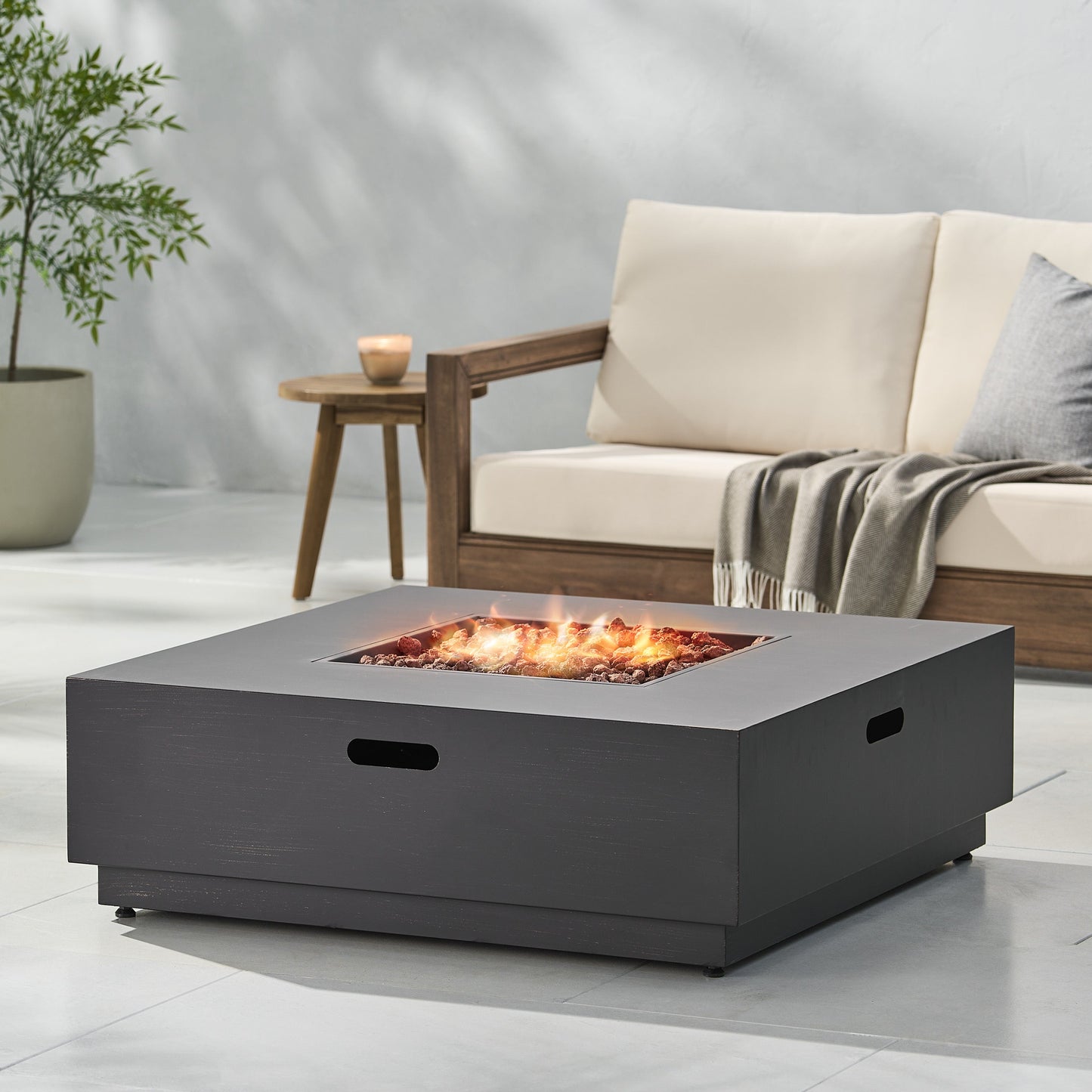 Stylish 40' Square Fire Pit in Brown and Gold Iron for Outdoor Warmth