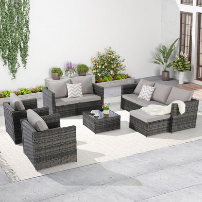 Outdoor Patio Set 6 Piece PE Rattan Seats 8