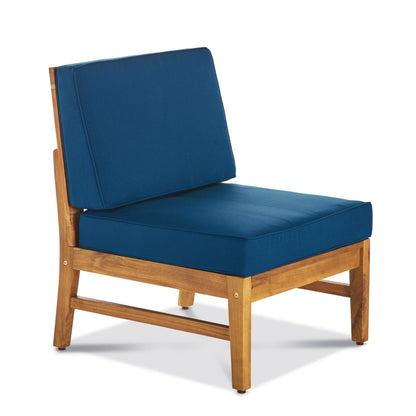 PERLA 6-Piece Outdoor Sectional Sofa Set, Acacia Wood Frame, Blue Cushions