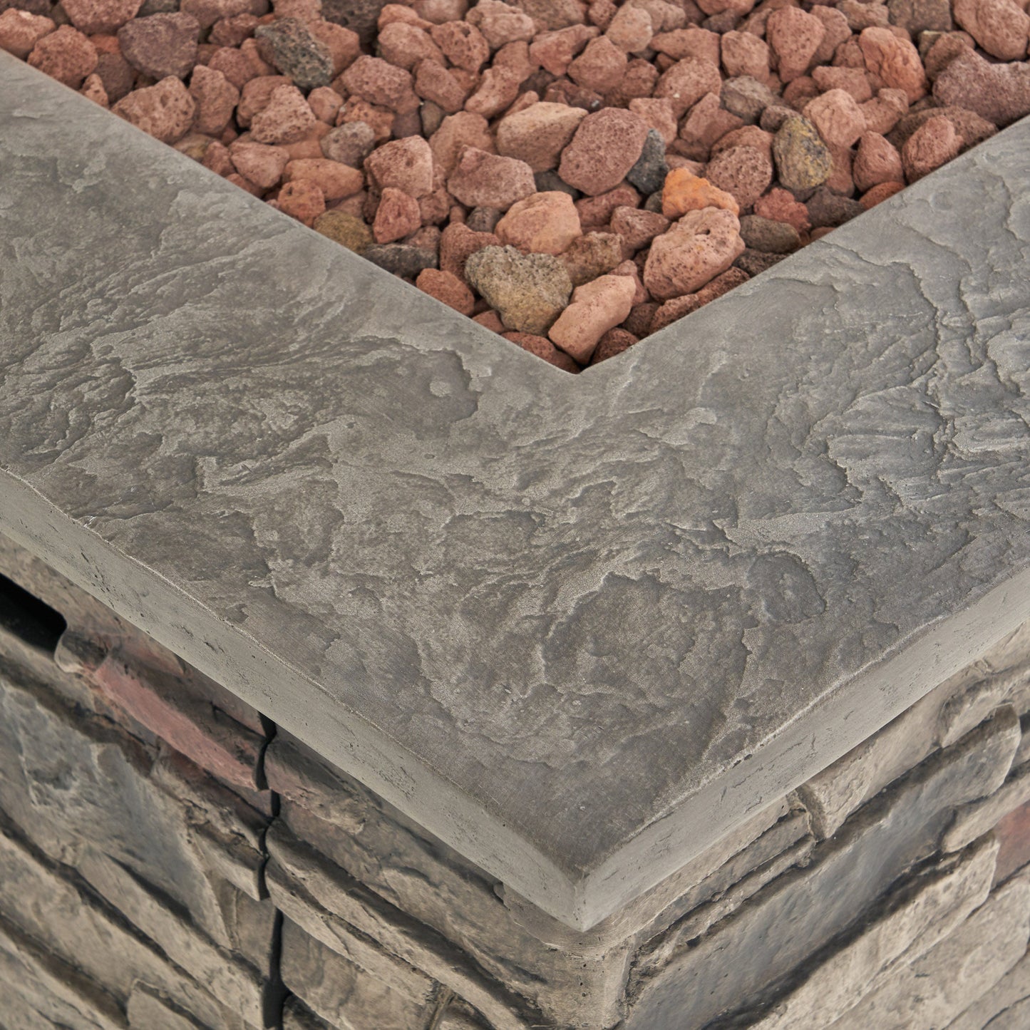 Classic Stone Design 32 Inch Square MGO Fire Pit 40000 BTU, Stone Gray