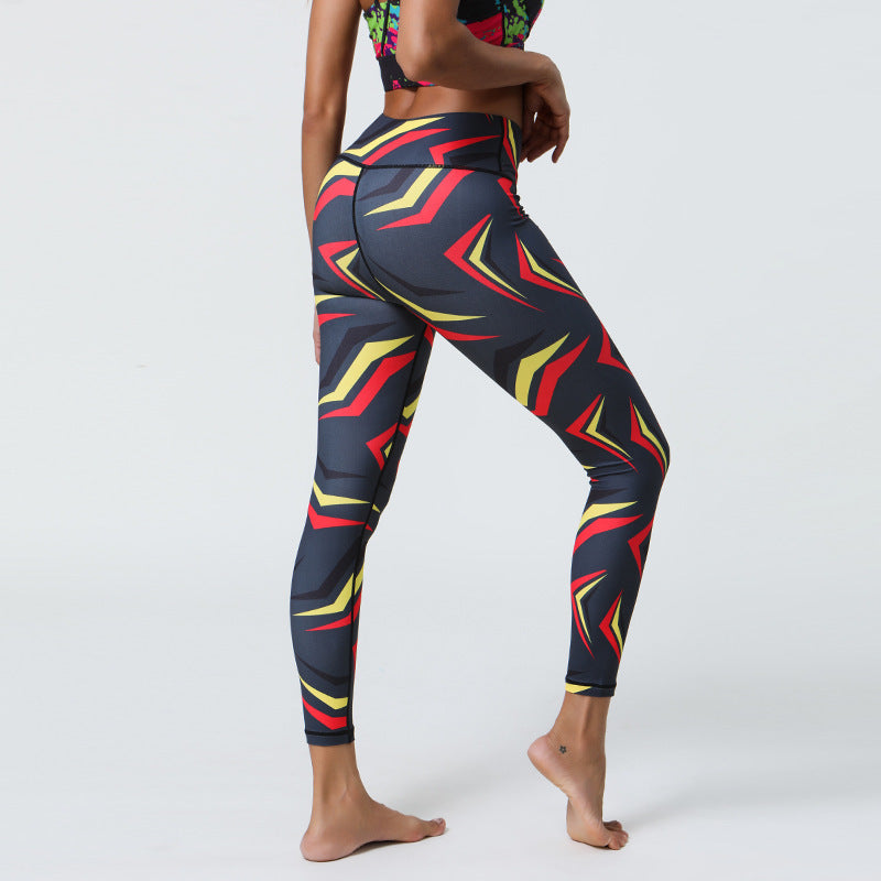 Womens High-Waisted Stretchy Printed Athletic Yoga Fitness Pants