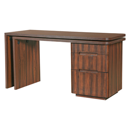 90' Modern L Shaped Desk in Walnut with 3 Drawers,360deg Wood Rotating Desk,Exe...