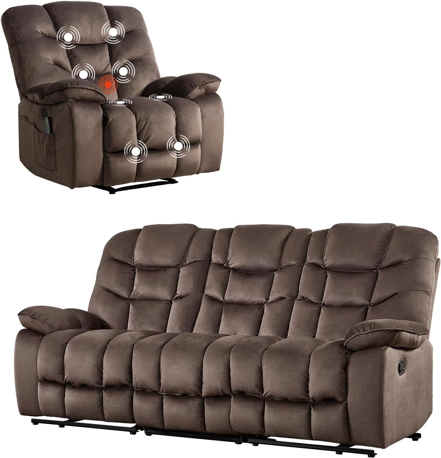 Brown 2 Piece Power Recliner Set With Massage And Heat