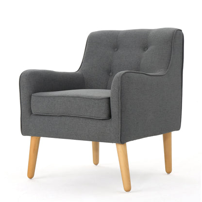 Accent Chair Mid-Century Charcoal Fabric Tufted Back Wood Legs 25x30x31 In
