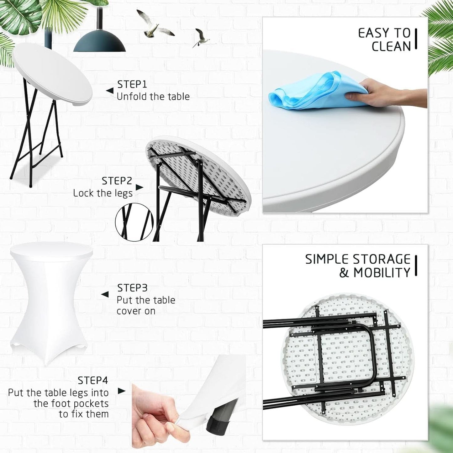 32 Inch White HighTop Collapsible Cocktail Table Set