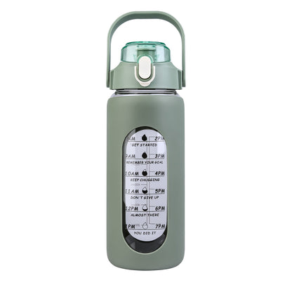34Oz Glass Water Bottle Sports Water Bottle Motivational Water Bottle Water Intake Tracker Bottle with Straw Time Marker Silicone Sleeve Handle for Gy