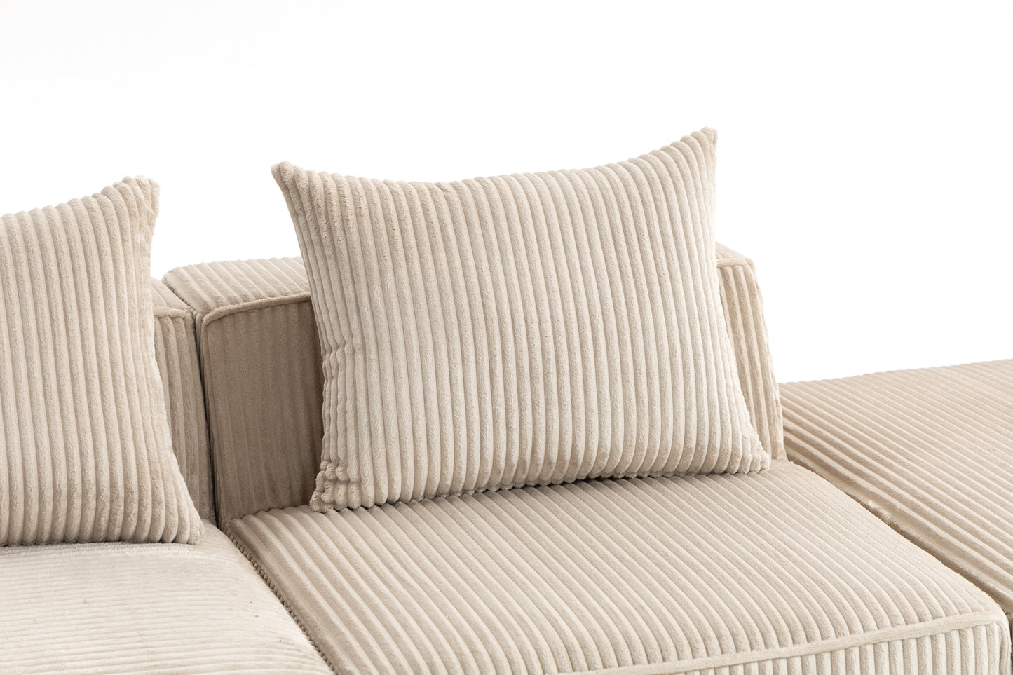 Minimalist Corduroy Sectional Sofa Beige 3-Seat 111