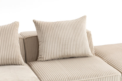 Minimalist Corduroy Sectional Sofa Beige 3-Seat 111