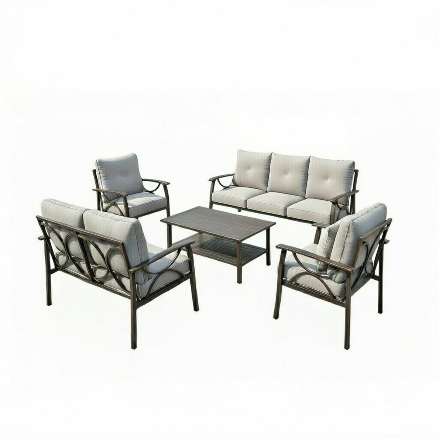 5 Piece Outdoor Patio Set Steel Seats 7 Gray