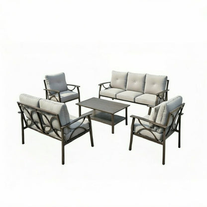 5 Piece Outdoor Patio Set Steel Seats 7 Gray