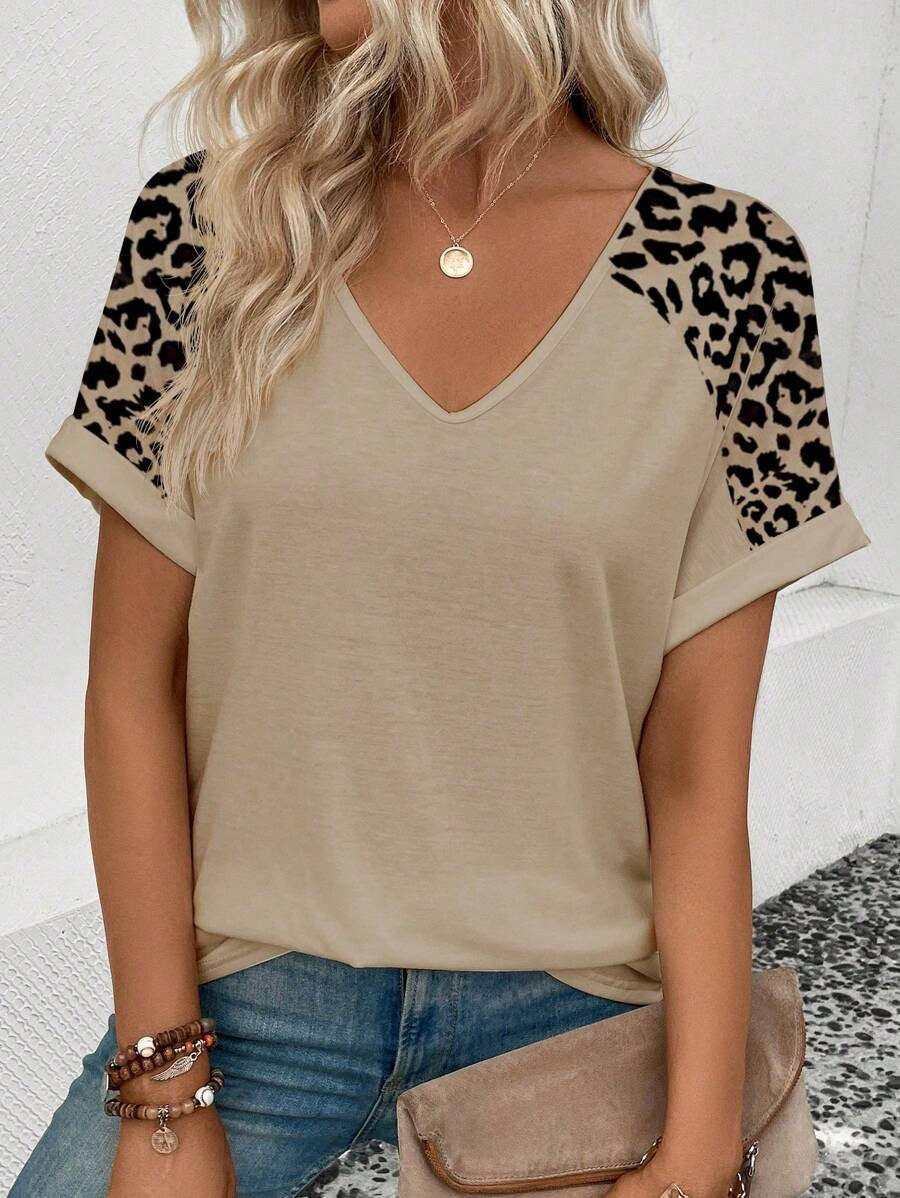 Womens Stylish Printed Slim-fit Short-sleeve Top