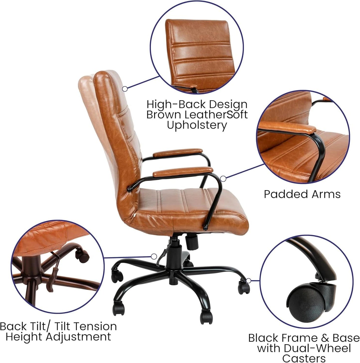 Whitney High Back Leathersoft Desk Chair Adjustable Height