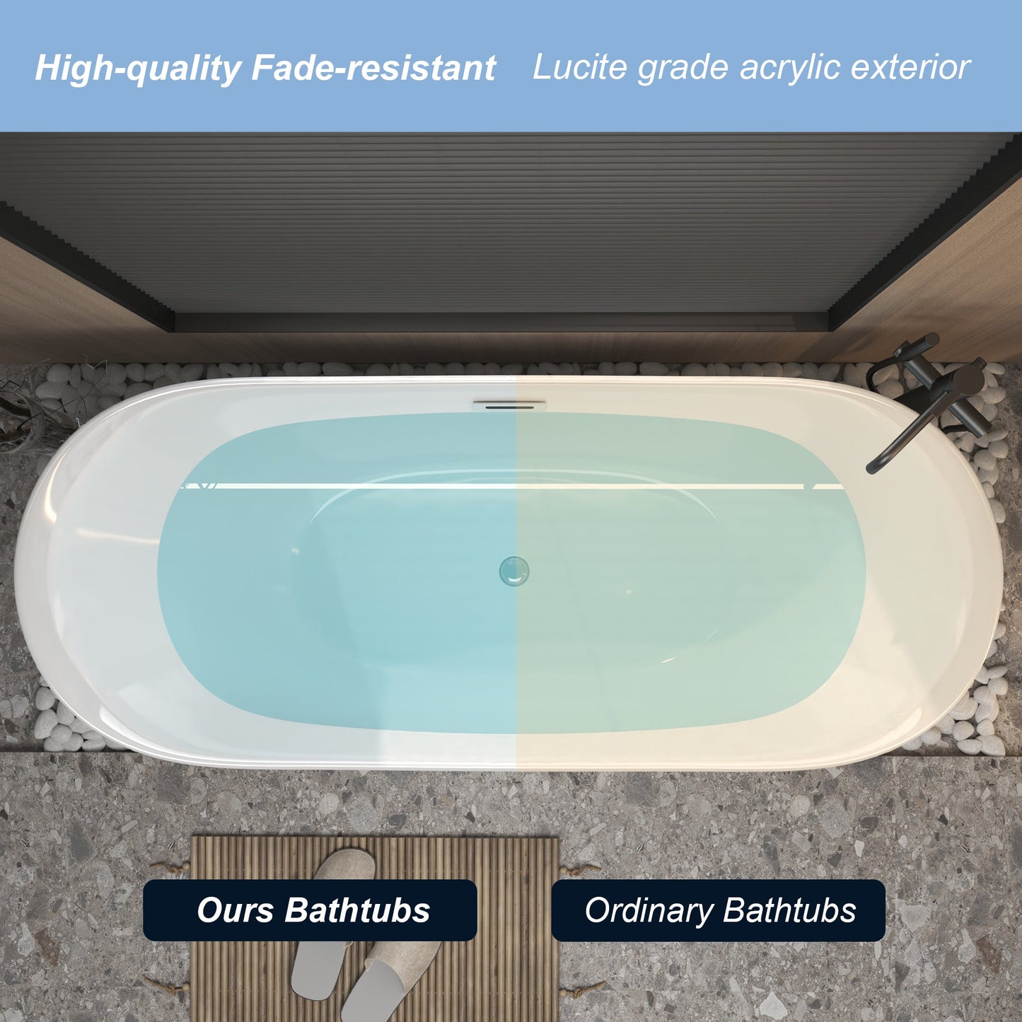 Modern Acrylic Freestanding Tub, Gloss White, Chrome Overflow and Pop-Up Drain
