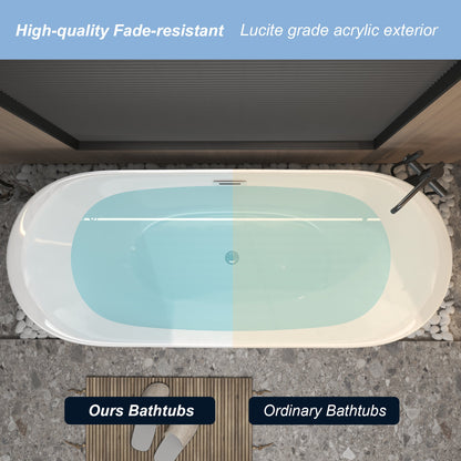 Modern Acrylic Freestanding Tub, Gloss White, Chrome Overflow and Pop-Up Drain