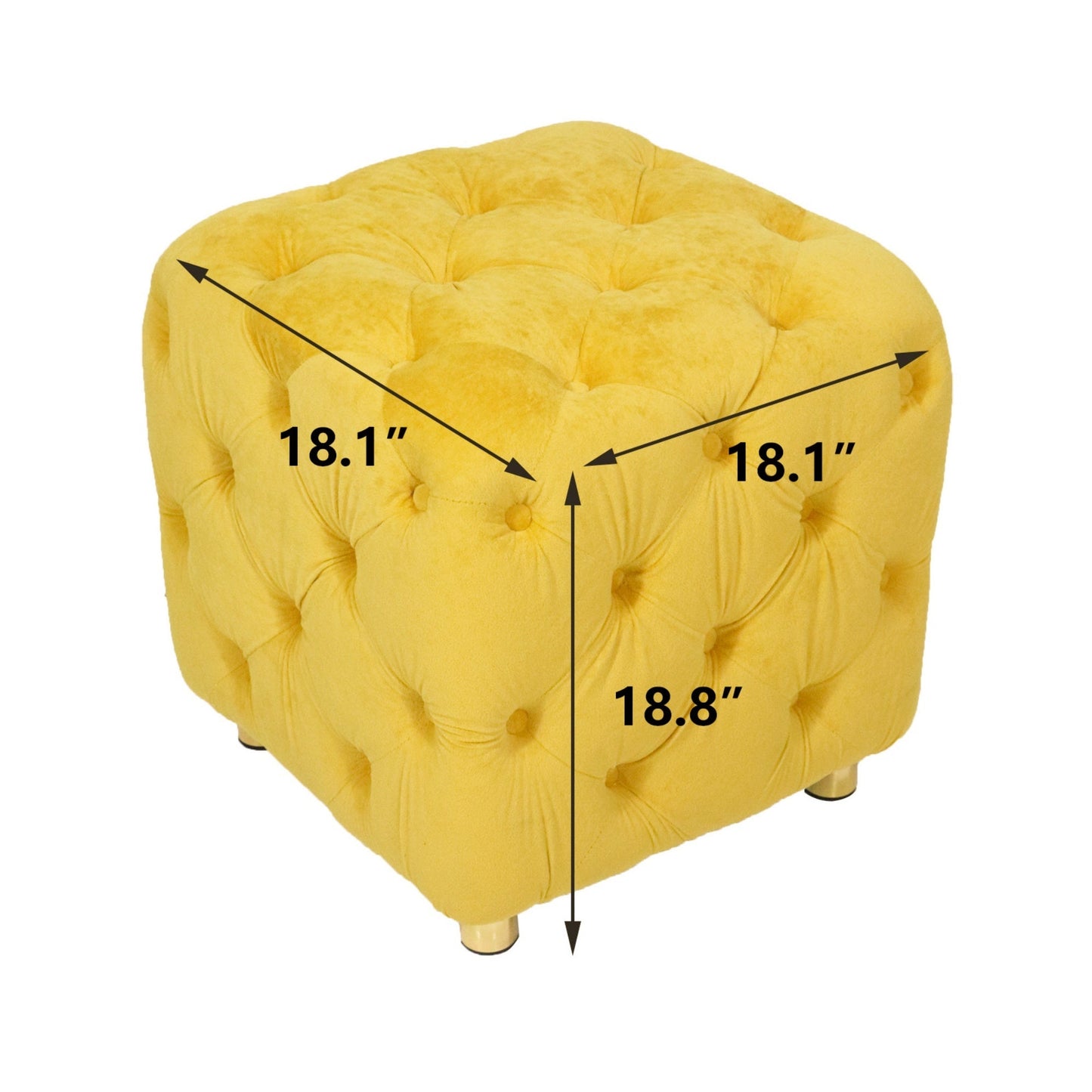Yellow Modern Velvet Upholstered Ottoman Small Cube 18.11x18.11x18.9