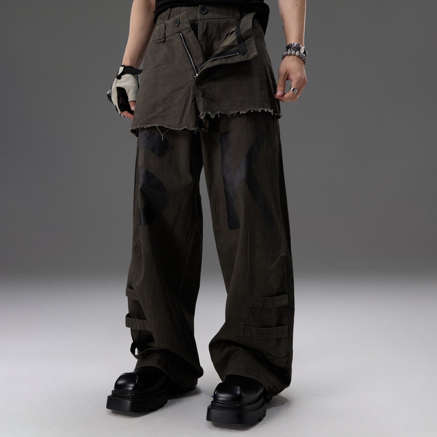 Mock-two-piece Design Straight-leg Workwear Pants