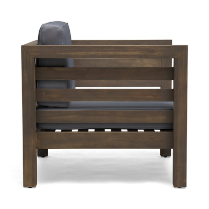 Outdoor Club Chair, Acacia Wood Patio Chair with Fabric Cushion, Backyard, Grey