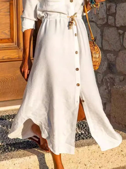 Button-Front Belted Shirt Dress