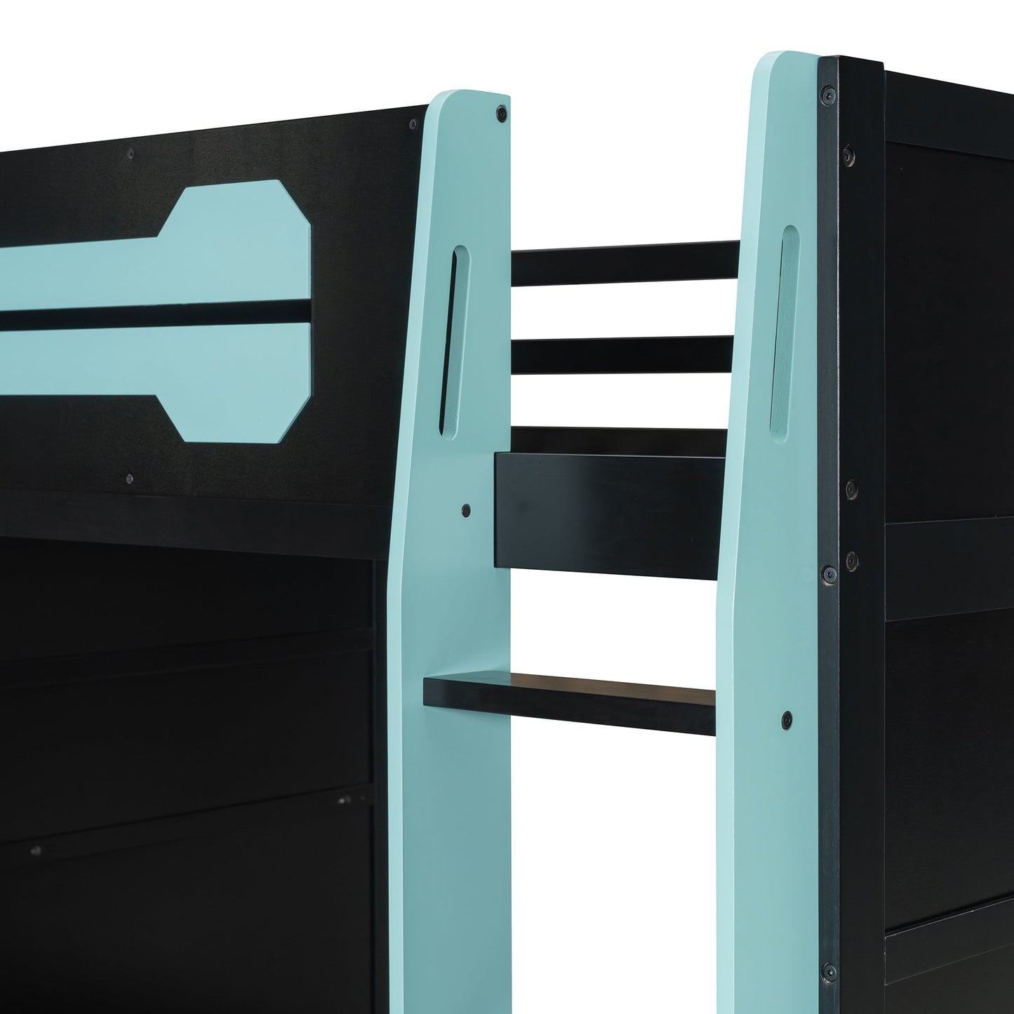 Full Size Wood Loft Bed with Desk, Multi-storage Shelves and RGB Light, Cloud