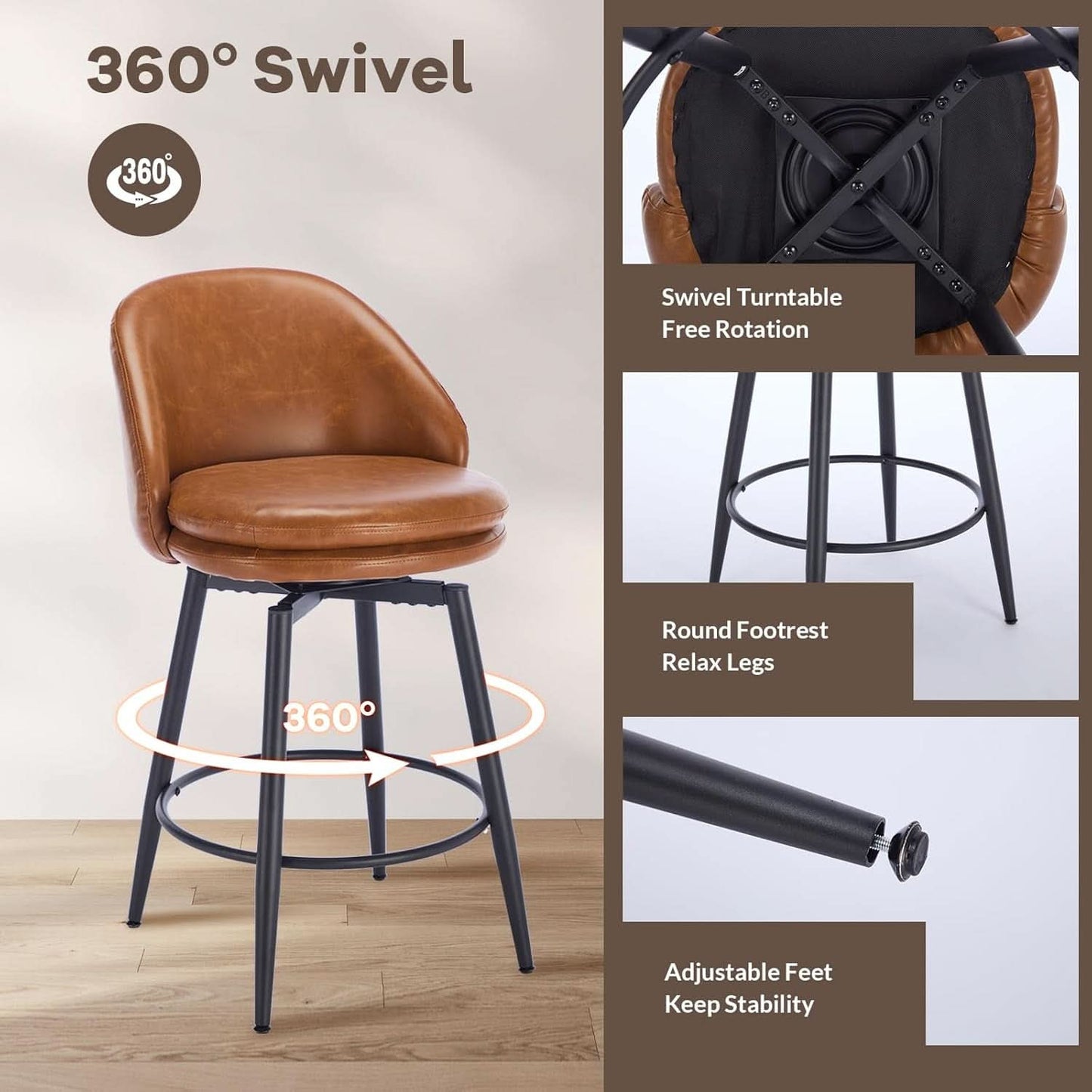 Modern Swivel Bar Stools Set of Two for Kitchen
