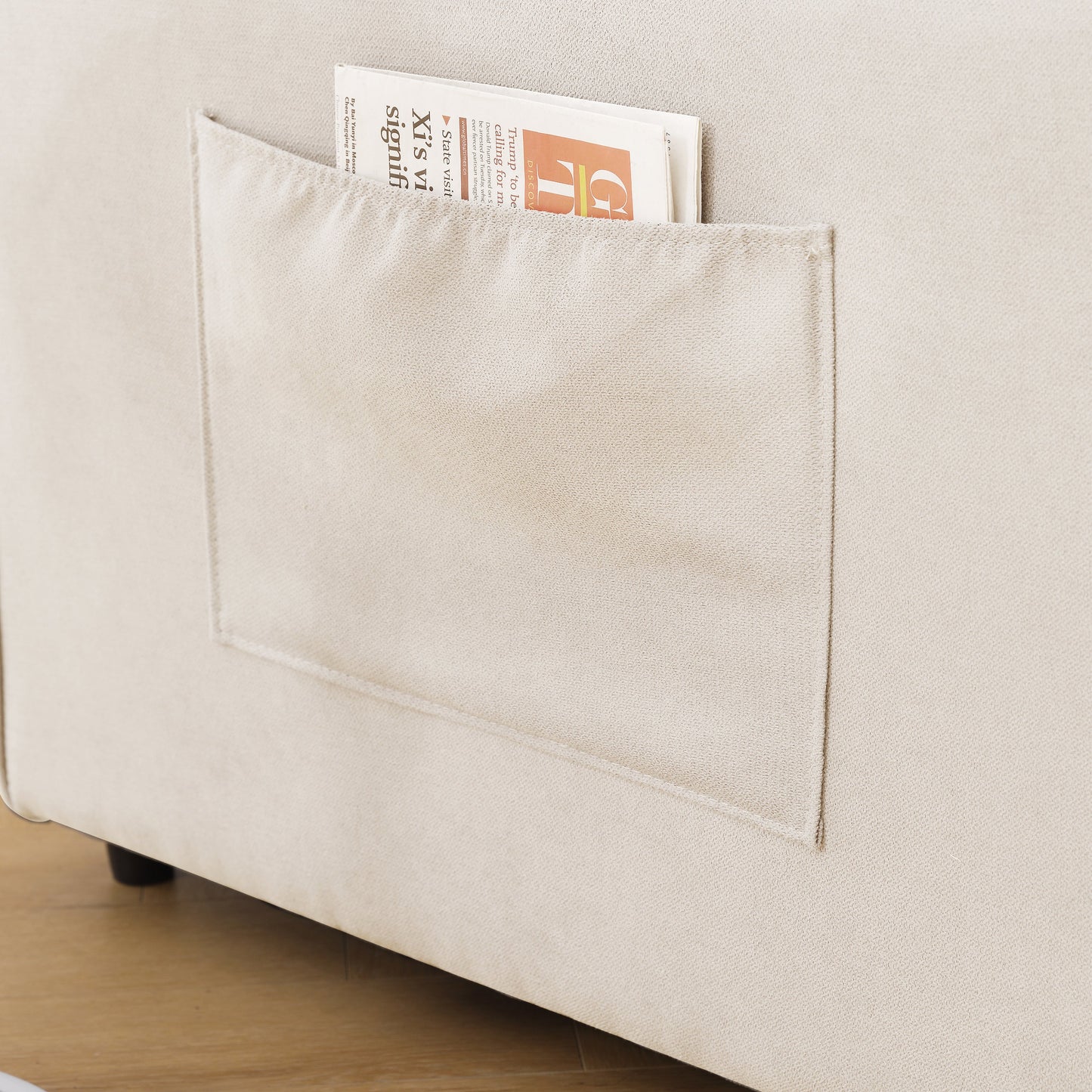 Sofa Bed Futon Tufted 3-in-1 Beige Pull-Out Sleeper Cup Holders 55 In