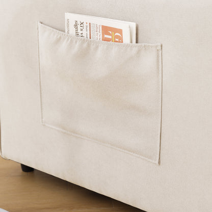 Sofa Bed Futon Tufted 3-in-1 Beige Pull-Out Sleeper Cup Holders 55 In