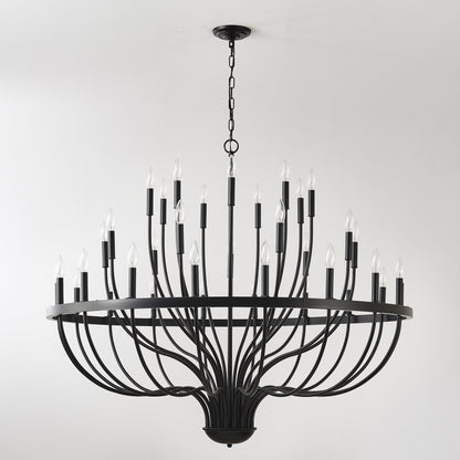 Chandelier 36-Light Black Industrial Iron Candle Farmhouse Pendant