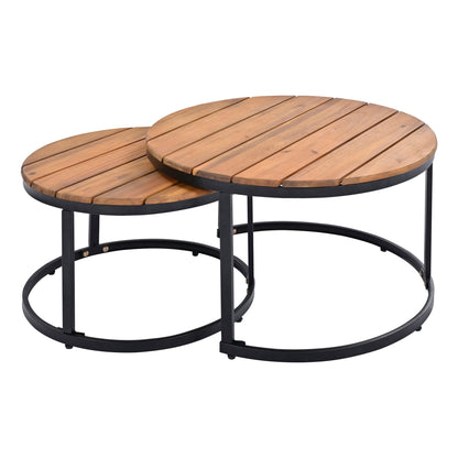Outdoor Sectional Set Acacia Wood Steel Gray with Nesting Tables