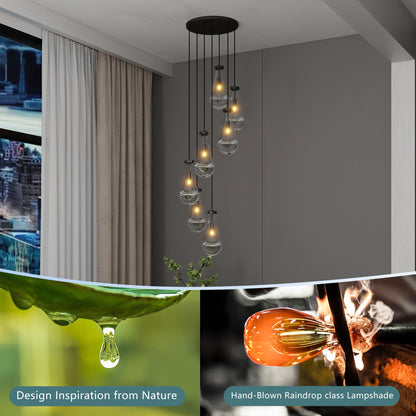 Chandelier 7-Light Pendant Adjustable Black Living Room Foyer Stairwell