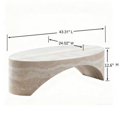 Oval Natural Marble Coffee Side Table for Living Room