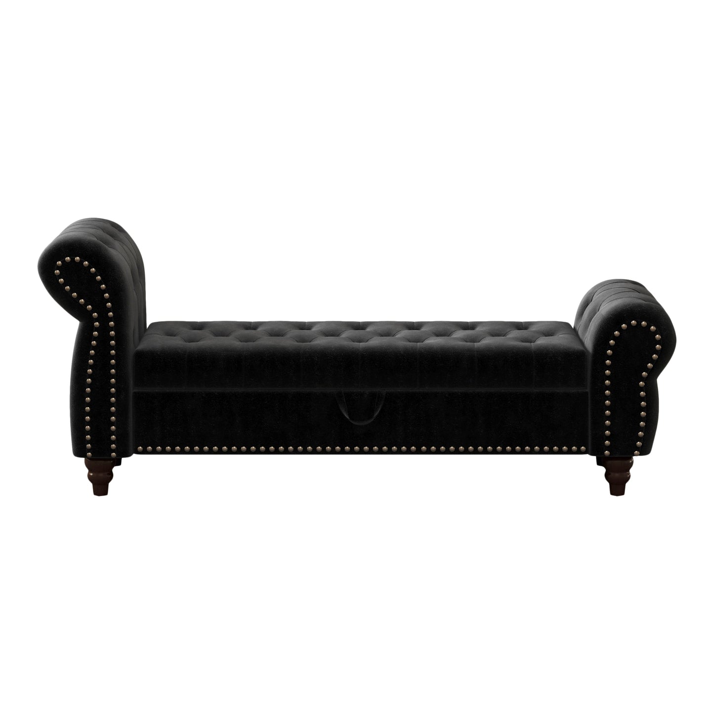 64.5 in Tufted Chaise Lounge Bench with Storage, Velvet Upholstery, Black