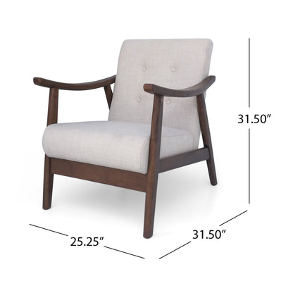 Accent Chair Mid-Century Tufted Beige Rubberwood Bent Arms 25x32x32 In