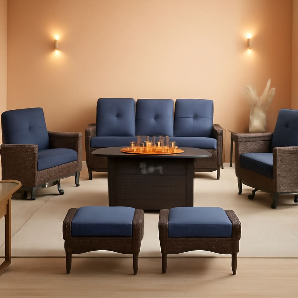 8 Piece Patio Set With 50000 BTU Propane Fire Pit Table